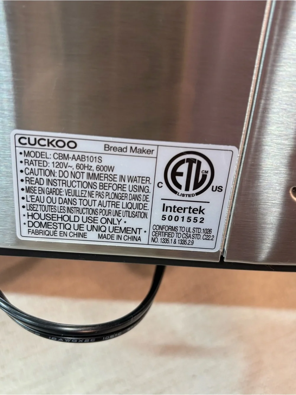 CUCKOO CBM-AAB101S 2 Lb Multi-Functional Bread Maker – 15 Menu Options
